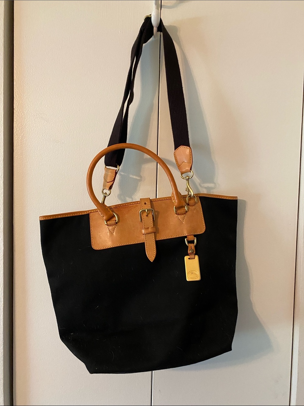 Dooney & Bourke Black Tote with Tan Leather Trim EUC